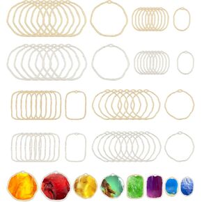 CHGCRAFT 48Pcs 8Styles Alloy Open Back Bezel Pendants Hollow Frame Charms for DIY UV Resin Epoxy Resin DIY Jewelry Earring Necklace Jewelry Making, Platinum Light Gold