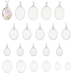 UniCraftale من الفولاذ المقاوم للصدأ قلادة Cabochon دمعة قلادة مدي قلادة مع كابوشونات زجاجية قلادة كابوشون لصالح قلادة DIY المجوهرات صنع المجوهرات