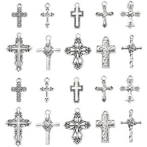 Kitbeads 20pcs نمط مختلط سحر يسوع الصلبان سحر الفضة العتيقة المسيح كروس سحر للمجوهرات صنع الأساور قلادة كبيرة