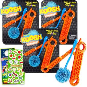 Koosh Flingshot Set for Kids - Bundle with 3 Slingshots Outdoor Toys for Boys, Girls Plus Stickers, More | Koosh Ball Party Favors Set