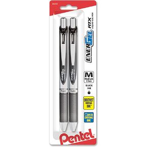 Pentel Energel RTX قلم هلام سائل قابل للسحب ، طرف معدني (0.7 مم) ، خط متوسط ​​، حزمة حبر أسود 2