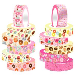 12 ROLLS DONUT WASHI TAPE SET ، CANDY DONUTS STRANS MANCKING TAPES ، CARON CRAFT PATTION ANDAWSIVE ANDARDS للمخططين ، تزيين سجل القصاصات ، مجلة ، مصنوعات فنية DIY ، غلاف الهدايا 16.4 قدمًا