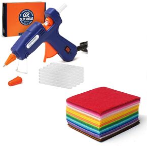 Crafters Essential Combo: Mini 20W Blue Hot Glue Gun with 30 Sticks & 50 Multi-Colored 4x4 inch 1mm Thick Felt Sheets for DIY Projects, Crafts, and Repairs"