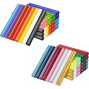 MANARTY 48 PCS ملونة و 48 PCS ألوان بريق العصي الغراء الساخن الحجم الكامل ، 0.43 "ديا × 4" عصي الغراء ذوبان الساخنة الطويل ، إيفا لاصق الغلاف الغراء القياسي لبرنيت فنية ختم الحرف REPAI