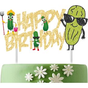 Pickle Birthday Cake Topper Glittery Black Cute Cucumber Cake Topper Funny Pickle Birthday Party Decoration Green Pickle Theme Cake Pick for Cucumber Pickle Theme Kind of A Big Dill Party Supplies