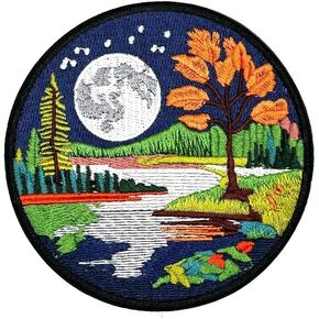 3.5 "Night Moon Nature Iron على التصحيح | Tree River Nature Patches Patches Patches Iron ON/SELE على الحديد الجمالي على بقع للثقوب والملابس واللباس والجينز والقبعة والظهر على الظهر