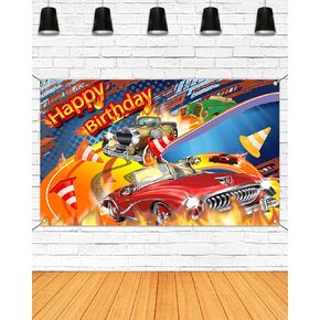 Mocsicka Racing Car Happy Birthday Backdrop Banner Cartoon Hot Racing Car Party Decorations Banner for Boys Kids Race Car Themed Photography Background (Red, 70.8x43.3 inch)