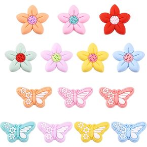 14pcs الربيع موضوع الفراشة زهرة حبات السيليكون لطيف الحشرات حشرات الزهور الخرز البؤري flatback حبات الطابع المطاطي الناعمة ل DIY الحرف مفاتيح سوار حبل المجوهرات