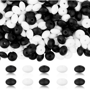 300pcs حبات العدس السيليكون ، والخرز البؤري للسيليكون السوداء والأسود ، والخرز السيليكون السائبة لسروار القلادة DIY الحرف اليدوية