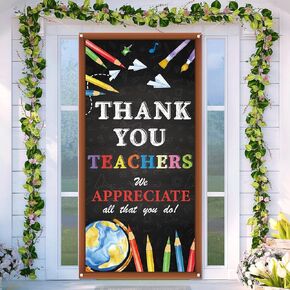 Thank You Teachers Door Cover Teacher Appreciation Week May School Classroom Front Door Banner Photography Decoration