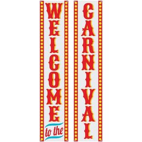 Welcome to the Carnival Multicolor Vinyl Vertical Banners (14.5" x 72") 2-Piece Set – Durable Party Decor for Themed Events