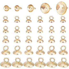 BENECREAT 110Pcs 5 Size Real 18K Gold Plated Round Bails Clasp, 304 Stainless Steel Clasp Bead Caps with Loop for Jewelry Making Gold, Hole: 2.5mm