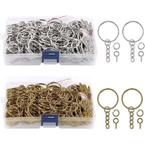SWPEET 900PCS طقم حلقات سلسلة مفاتيح الفضة والبرونز ، وتشمل 300PCS حلقات سلسلة مفاتيح مع السلسلة و 300pcs قفزة قفزة مع 300pcs دبابيس العين