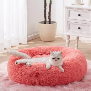 Sunstyle Home Dog Bed متوسطة الحجم ، سرير الكلب القابل للغسل جولة هادئة ، فراء فو ، مضاد للقلق ، فراء فو ، وسادة قاع مضادة للانزلاق للحيوانات الأليفة المتوسطة والكبيرة