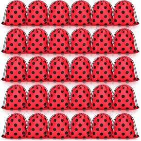 حقائب Woanger Ladybug Party Carphstring حفلة الخنفساء تفضل أن تكون حقائب الهدايا السوداء ذات اللون الأسود Red Polka Candy