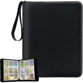 Card Binder 9-Pocket, Premium PU Leather Trading Card Binder with Zipper Closure - Holds 900 Cards for Sports, TCG, MTG & Collectibles (Double-Sided Acid-Free Sleeves, Black)