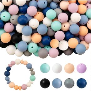 JOPY 110PCS Silicone Beads for Keychain Making Kit Silicone Beads Bulk Round Rubber Beads Loose Beads for Pens DIY Necklace Bracelet Making