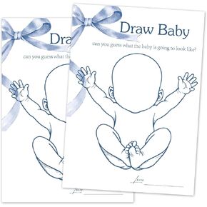 Draw Baby - مجموعة ألعاب استحمام الطفل ، 30 بطاقات لعبة استحمام Boy Bow Bow ، وبطاقات ألعاب للكشف عن الجنس إعلان الطفل ، وحفلات استحمام الطفل وأنشطة اللوازم -B20