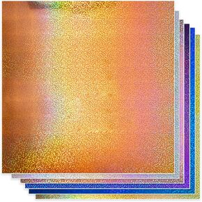 Permanent Glitter Vinyl for Cricut (8pk, 12 x 11 Inch) Sparkle Holographic Vinyl Adhesive Sheets for Oracle 651 with Metallic Rainbow Effect (Gold, Pink, Blue, Black, Silver, Purple, Green, Orange)