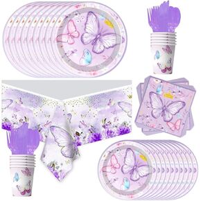 81Pcs Butterfly Theme Party Tableware Set Butterfly Girl Birthday Party Decoration Butterfly Birthday Party Supplies