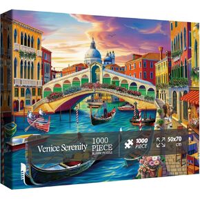 Italy Venice Landscape Puzzle 1000 قطعة للبالغين ، بلغز Jigsaw Water City ، لغز سفر مقهى Sunset