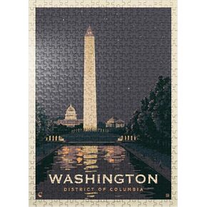 MyPuzzle Washington DC: انعكاسات الحرية ، الملصق العتيق - Premium 1000 قطعة بانوراما للبالغين