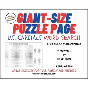 Giant-Size Puzzle Page - U.S. Capitals Word Search - Education Edition - 24" Tall x 36" Wide - Fun Family Actiivity with Kids - Great Classroom Activity