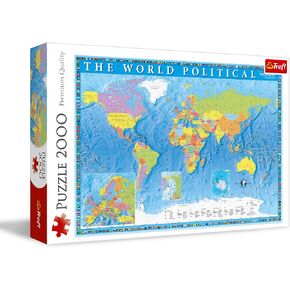 Trefl Political map of The World 2000 Piece Jigsaw Puzzle Red 38"x27" Print, DIY Puzzle, Creative Fun, Classic Puzzle for Adults and Children from 15 Years Old