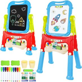 Easel for Kids, Double Sided Adjustable Drawing Board Art Easels with Graffiti and Painting Supplies for Boys and Girls (Blue)