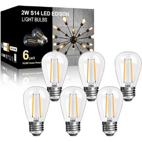 25Pack 2W S14 LED Glass Bulbs for Outdoor String Lights Replacement, E26 Medium Screw Base, 2700K Warm White LED Edison Light Bulbs, 2 Watt to Replace 11w/20w/25w s14 Incandescent Bulbs