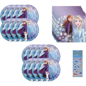 Frozen Princess Elsa Anna Party Supplies Pack Pack تشمل 16 لوحة حلوى ، 16 مناديل ، ورقة ملصق ديناصور واحدة