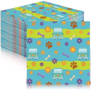 Marspark 100 PCS Cartoon Dog Party Supplies Myboritious Car Hippie Paper Fackins يمكن التخلص منها بوب ديزي زهرة غموض كوكتيل مناديل لحفلات أعياد الميلاد ، 6.5 × 6.5 بوصات