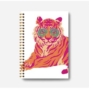 Preppy Pink Tiger Notebook Journal - Trendy Preppy Aesthetic Notebooks, Pink Composition Notebook, Pink Office Supplies, Pink Desk Accessories for Women Office, Spiral Notebook 5.5x8.3