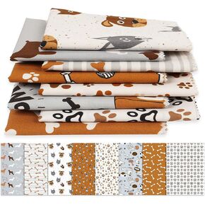 Soimoi 8 PC BAT READRE BUNDLE- PRINT 18 "× 22" DIY patchwork- 100 ٪ قطن قبل القطع النسيج الرمادي الأبيض- البني