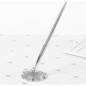 1 Pc Silver Pen Holder Hollow Round Pen Holder Signing Pen Set Pen Stand Guest Sign In Pen and Pen Stand Set Wedding Signing Pen Set Wedding Guest Book Pen with Stand