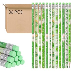 St Patricks Day Pencils ، أقلام الرصاص الخضراء ، أقلام الرصاص المسلسلات Shamrock ، قلم رصاص خشبي HB مع Eraser ، مثالي لصالح الحفلات ، مكافآت الفصل