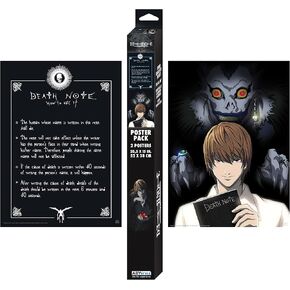 ABYSTYLE DEATH NOTE POSTER LIGHT & DEATH PONDER SET 15 × 20.5 تشمل ملصقتين صغيرتين غير مؤطرتين يعرضان الضوء ، RYUK وقواعد The Death Note ANIME MANGA