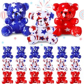 Haull 18 Pcs 4th of July Patriotic Stuffed Animals Bears Bulk Gifts Plush Bears Bulk Mini Soft Stuffed Toys Small Cute Plush Toy 4" for Kids Adults Party Favors Home
