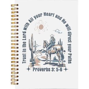 Vintage Western Christian Notebook, Proverbs 3:5-6 Bible Verse Journal, Christian Gifts for Women Men, Cowboy Gifts, Western Office Supplies, Spiral Notebook 5.5x8.3 with 164 Pages