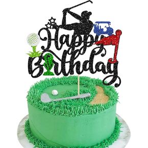 Gyufise 1 PC Golf Golf Happy Birthday Cake Topper - Glitter Golf Ball Player - Black