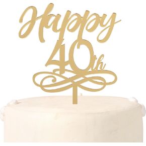Happy 40th Cake Topper - 40th Birthday Party Decorations,Golden Acrylic Cake Topper,Cheers to 40 Years Birthday Photo Props,40 Wedding Anniversary Party Supplies