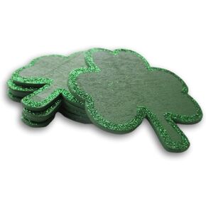 Shamrock Clover Wood Cutout - شكل البرسيم اللامع الأخضر - 2.8 بوصة - مجموعة من 6