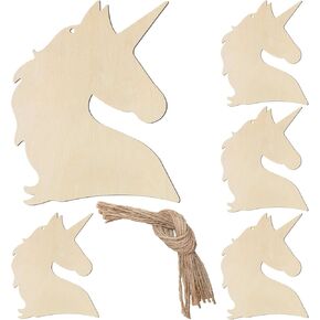 Unicorn Head Hanging Wood Animal Head Shape Unfinished Wood with Twines Unicorn Shape DIY Craft Ornament for Christmas Wedding Birthday Birthday Theme Party Decoration 20Pack