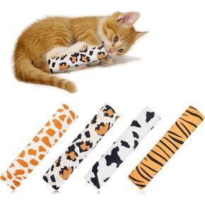 وسائد Cat Cat Toys Andiker ، ألعاب Catnip Plush 4pcs للقطط ذات الأنماط الحيوانية للقطط الداخلية الترفيهية ، 9.84 بوصة ، لعبة Cat Interactive مع صوت متجانس لمطاردة مضغ (طباعة حيوانية)