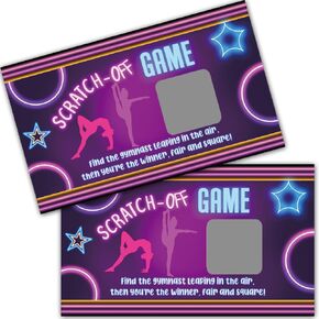 Haizct 50 Pack Gymnastics theme scratch Off Game ، rotro Neon Gymnastics Scratch Card for Baby Shower Party Party Game Game Game Games Jump ، نشاط استحمام الطفل وفكرة