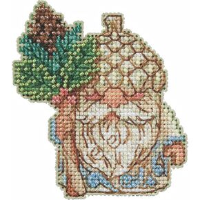 Mill Hill Acorn Gnome Cross Cross Stitch Ornament Kit 2023 Jim Shore Woodland Gnomes JS202314 ، 3 × 3.5 بوصة ، متعددة