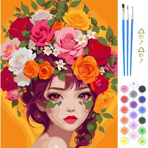 Mogtaa Paint بأرقام للمبتدئين للبالغين ، والزهور الفتيات الطلاء بأرقام للفتيات الفتيات ، والطلاء DIY بأرقام على القماش الزهور رسم الطلاء للديكور المنزلي 16 × 20 بوصة