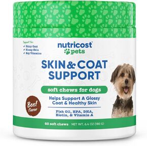 Nutricost Pets Skin & Coat تدعم مضغ ناعم للكلاب (بنكهة اللحم البقري) 60 مضغ ناعم - يساعد على دعم معطف لامع وبشرة صحي