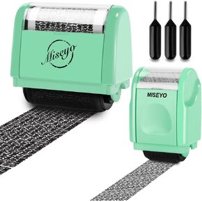 Miseyo Wide Identity Screens Smooler Stamp مع طوابع أسطوانة سرية صغيرة سهلة لخصوصية معرف باركود البيانات ، حارس المعلومات الشخصية - Mint Green (3 إعادة ملء الحبر)