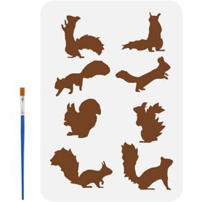 FINGERINSPIRE Various Squirrels Painting Stencil with Plastic Paint Brush 8.3x11.7inch Multiple Squirrels Pattern Template Reusable Squirrels Animal Theme Template for Painting on Wood Wall Furniture